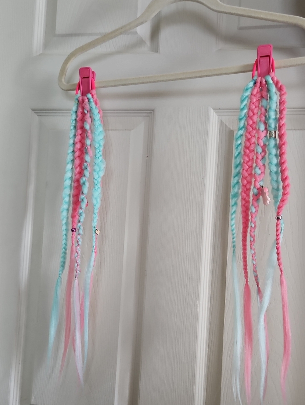 Hand Crafted Pink & Aqua Braided Clip-On Hair Tresses